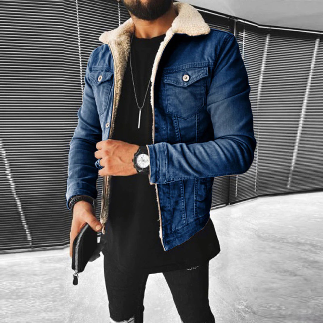 R&B | Herren Dunkelblaues Knopfleistenjackett - Kontrastkragen mit Brusttaschen