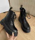 Lederstiefel - Schnürschuhe - Schwarz - Chunky Stiefel - Damenstiefel R&B