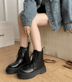 Lederstiefel - Schnürschuhe - Schwarz - Chunky Stiefel - Damenstiefel R&B