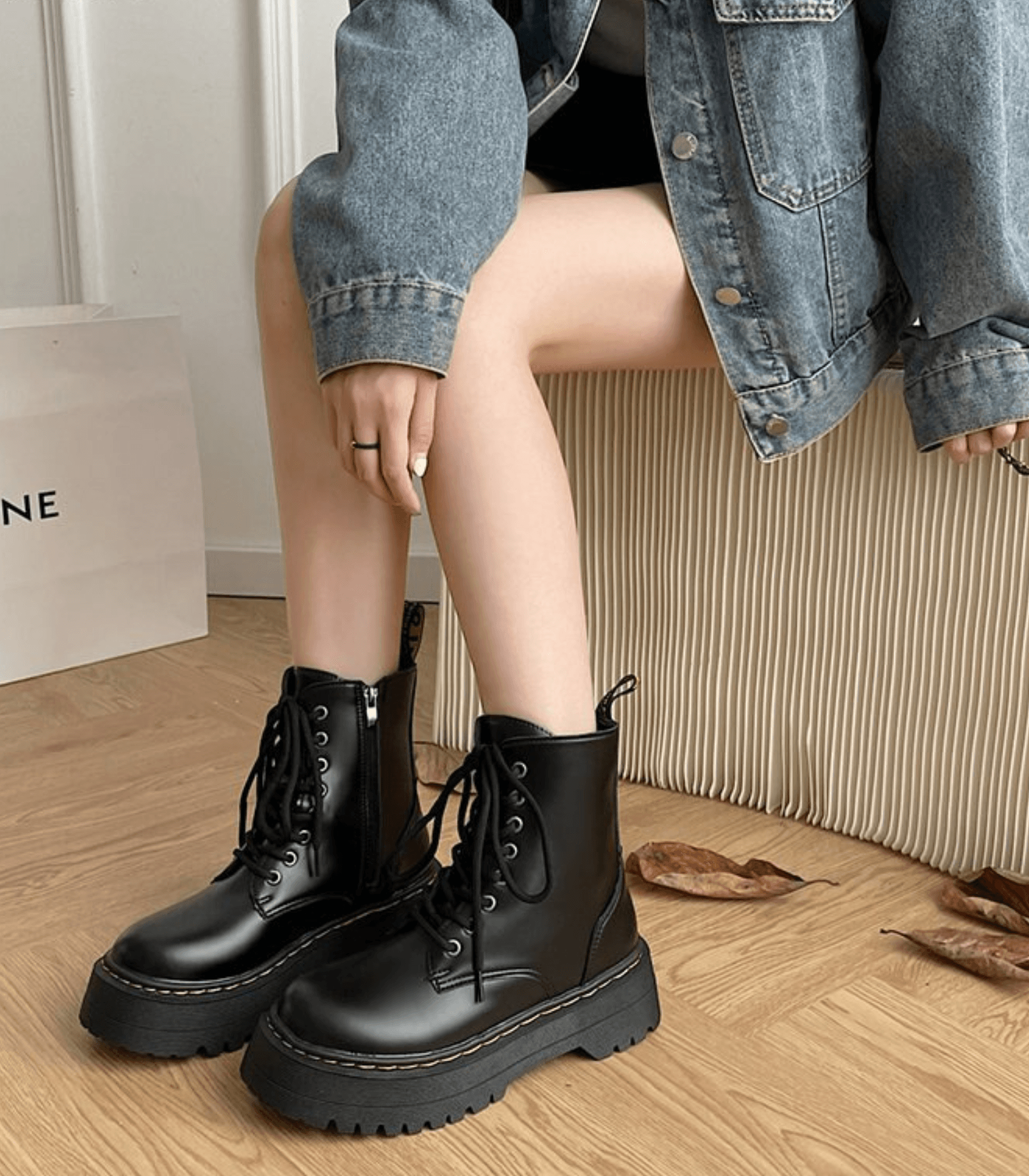 Lederstiefel - Schnürschuhe - Schwarz - Chunky Stiefel - Damenstiefel R&B