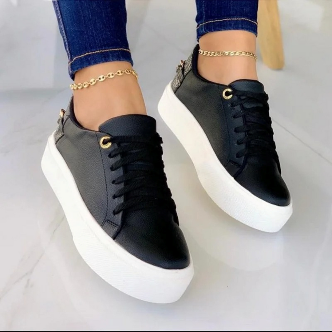 Leder-Sneaker - Damensneaker mit dickem Sohlen und Schnürverschluss R&B