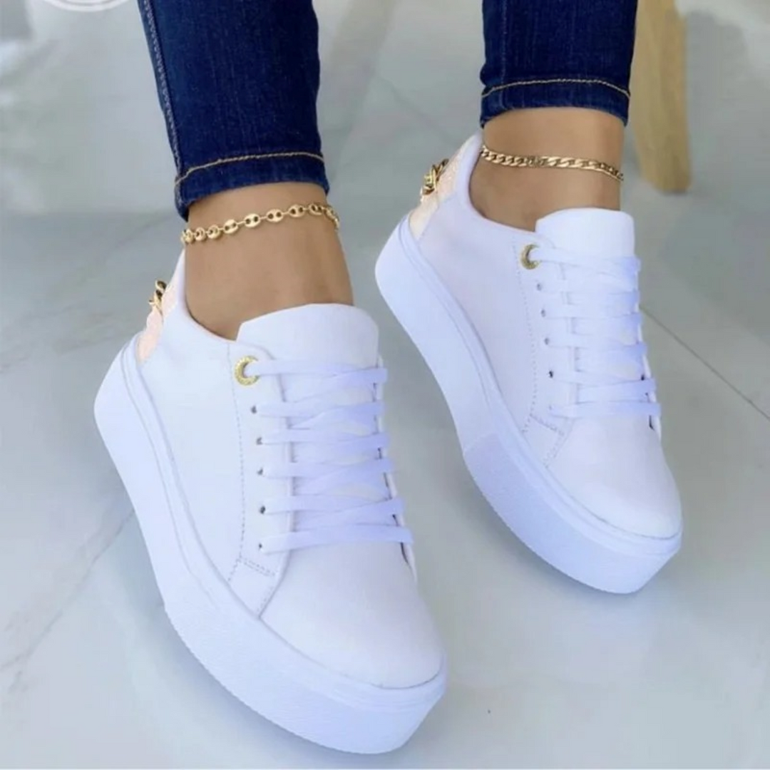 Leder-Sneaker - Damensneaker mit dickem Sohlen und Schnürverschluss R&B