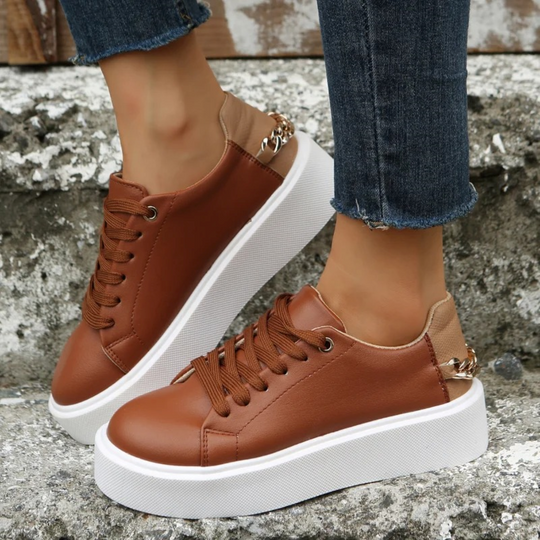 Leder-Sneaker - Damensneaker mit dickem Sohlen und Schnürverschluss R&B