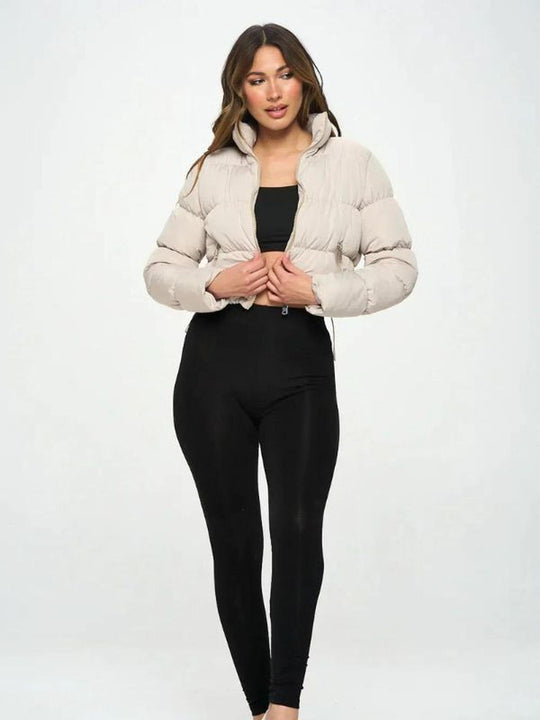 R&B | Damen Leichtgewicht Kurze Pufferjacke mit Hohem Kragen und Reißverschluss
