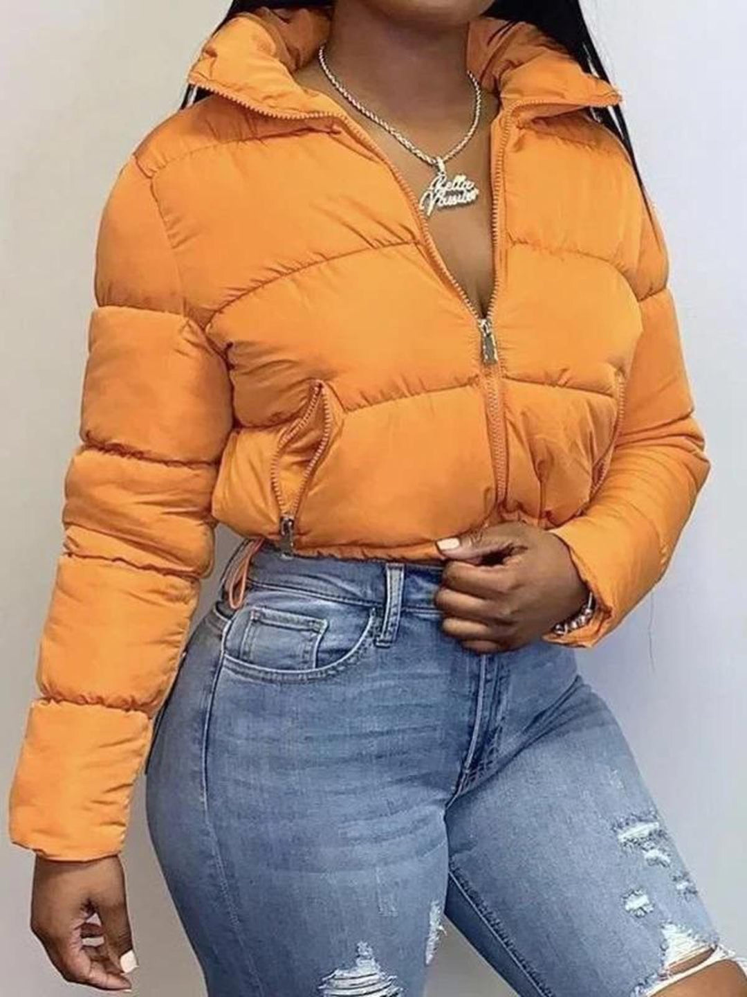 R&B | Damen Leichtgewicht Kurze Pufferjacke mit Hohem Kragen und Reißverschluss