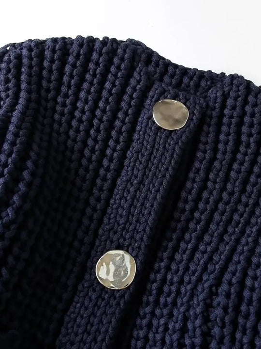 R&B | Damen Strickcardigan mit goldenen Knöpfen und Vordertaschen im leichten Design