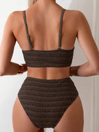 R&B | Hoch Taille Bikini Satz mit Textur und Spaghettiträgern Trendy & Bequeme Strandlook