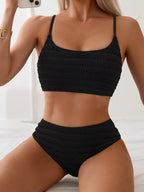 R&B | Hoch Taille Bikini Satz mit Textur und Spaghettiträgern Trendy & Bequeme Strandlook