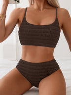 R&B | Hoch Taille Bikini Satz mit Textur und Spaghettiträgern Trendy & Bequeme Strandlook