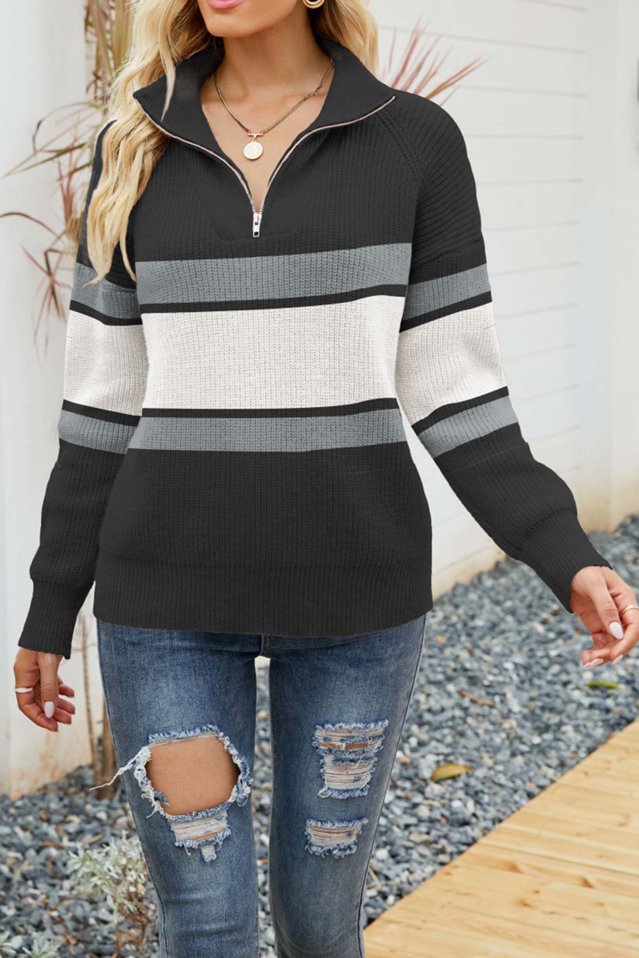 R&B | Damen Halb-Zip-Pullover Aus Baumwolle – Warm & Bequem