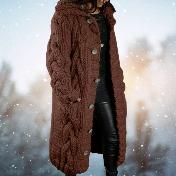 R&B | Verlängerte Strickjacke mit Geflochtenem Design Robuste Acrylwolle Perfekt für Kaltes Wetter