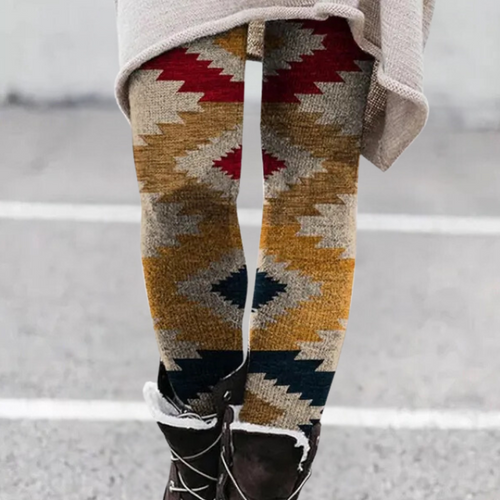 R&B | Leggings Enganliegend Weicher und Atmungsaktiver Strick Geometrisches Muster Vollständig Länglich