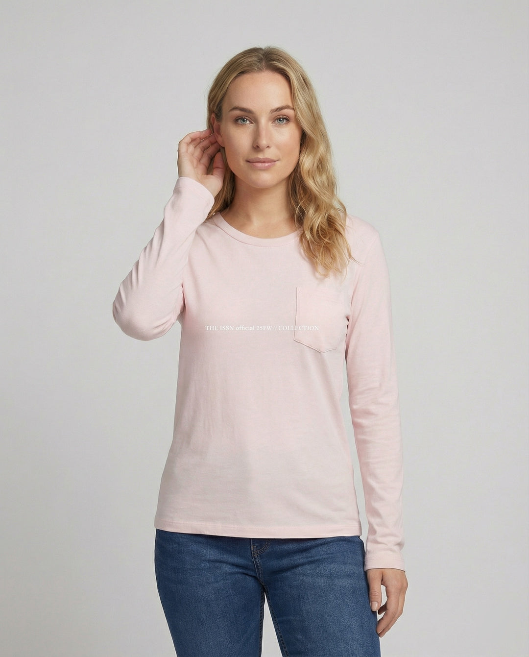 Lockeres Damen Langarmshirt mit Tasche Rundhals Koreanischer Stil Herbst