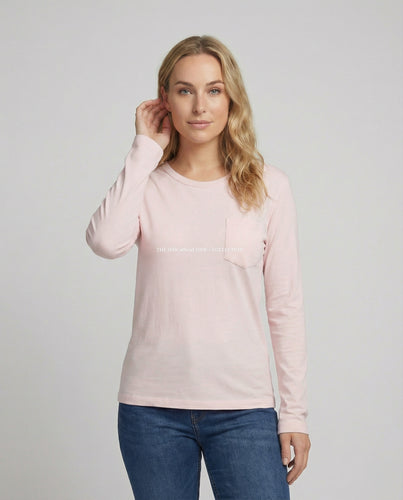 Lockeres Damen Langarmshirt mit Tasche Rundhals Koreanischer Stil Herbst