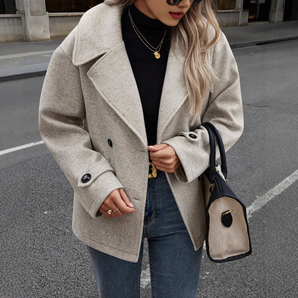 R&B | Damen Lockere Jacke Aus Wollmix mit Knopfverschluss