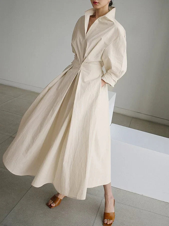 R&B | Elegantes Damen Maxi Kleid mit Kragen und Schmeichelhaften Falten