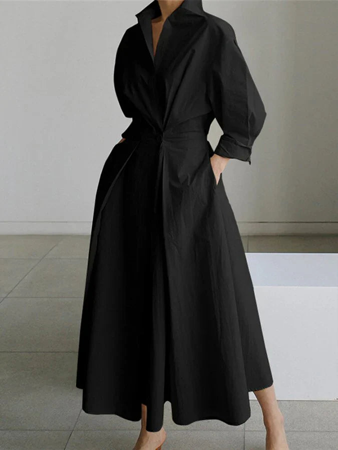 R&B | Elegantes Damen Maxi Kleid mit Kragen und Schmeichelhaften Falten