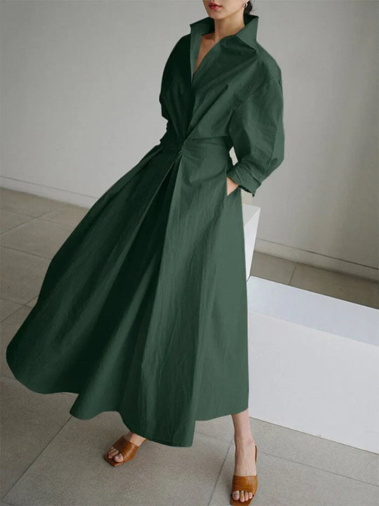 R&B | Elegantes Damen Maxi Kleid mit Kragen und Schmeichelhaften Falten