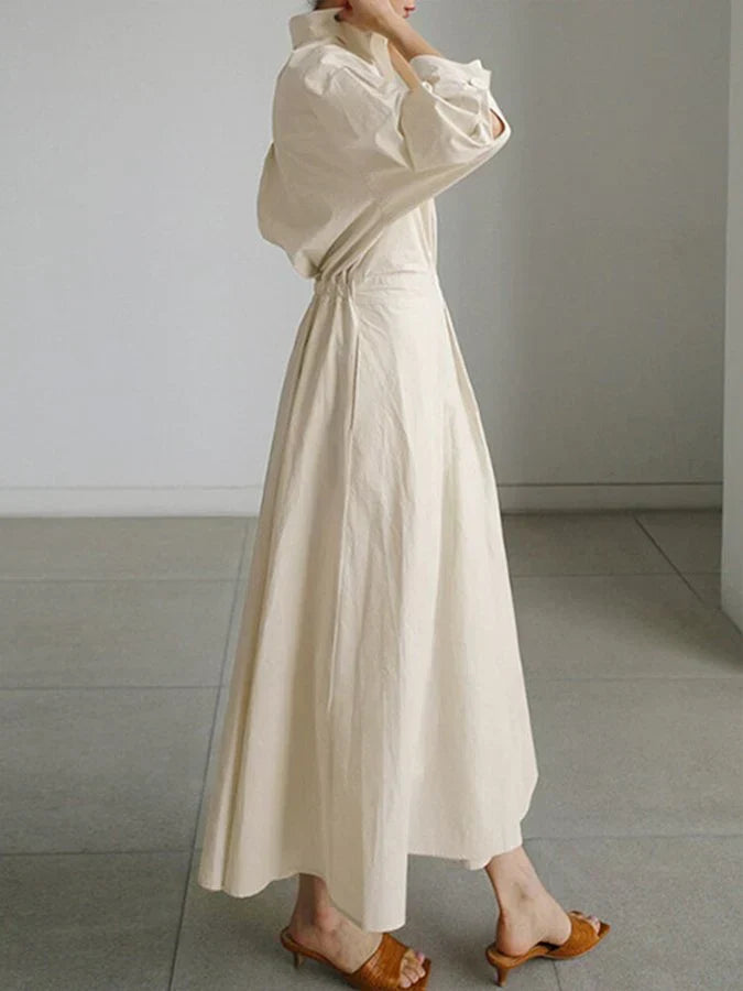 R&B | Elegantes Damen Maxi Kleid mit Kragen und Schmeichelhaften Falten