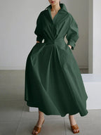 R&B | Elegantes Damen Maxi Kleid mit Kragen und Schmeichelhaften Falten