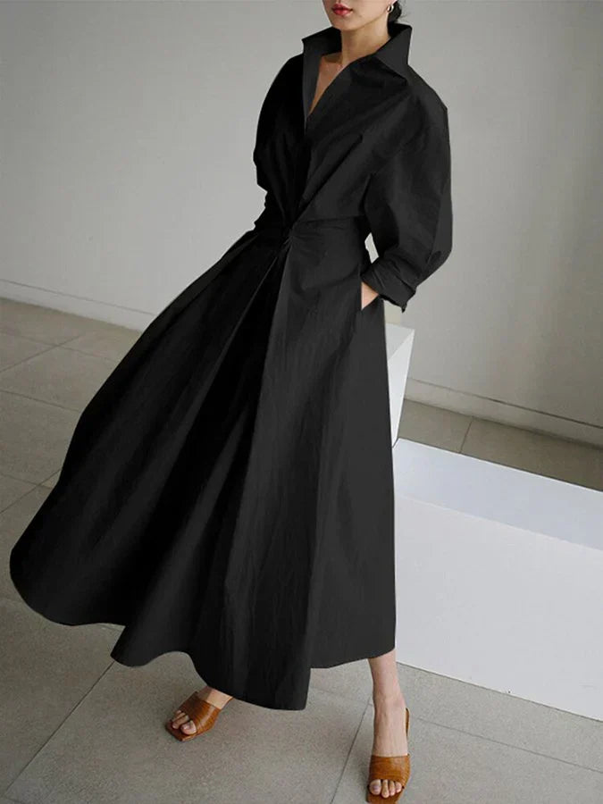 R&B | Elegantes Damen Maxi Kleid mit Kragen und Schmeichelhaften Falten