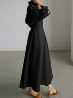 R&B | Elegantes Damen Maxi Kleid mit Kragen und Schmeichelhaften Falten