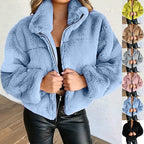 R&B | Warme Damen Teddyjacke mit Reißverschluss und Hohem Kragen