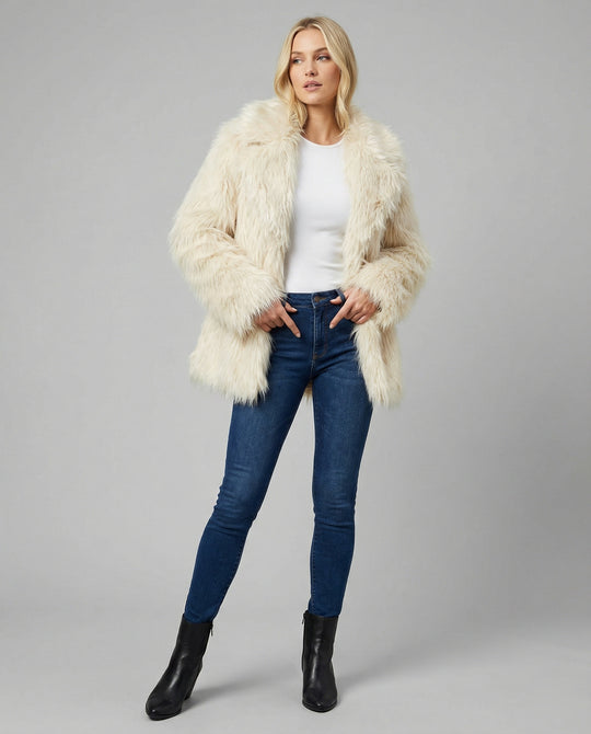 Luxuriöse Kunstpelz Jacke Damen Party Kunstfuchs Pelzmantel Elegant