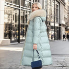 R&B | Lange Winterjacke - Puffer-Design - Kunstfellkapuze - Taillierter Gürtel - Warm und Isolierend