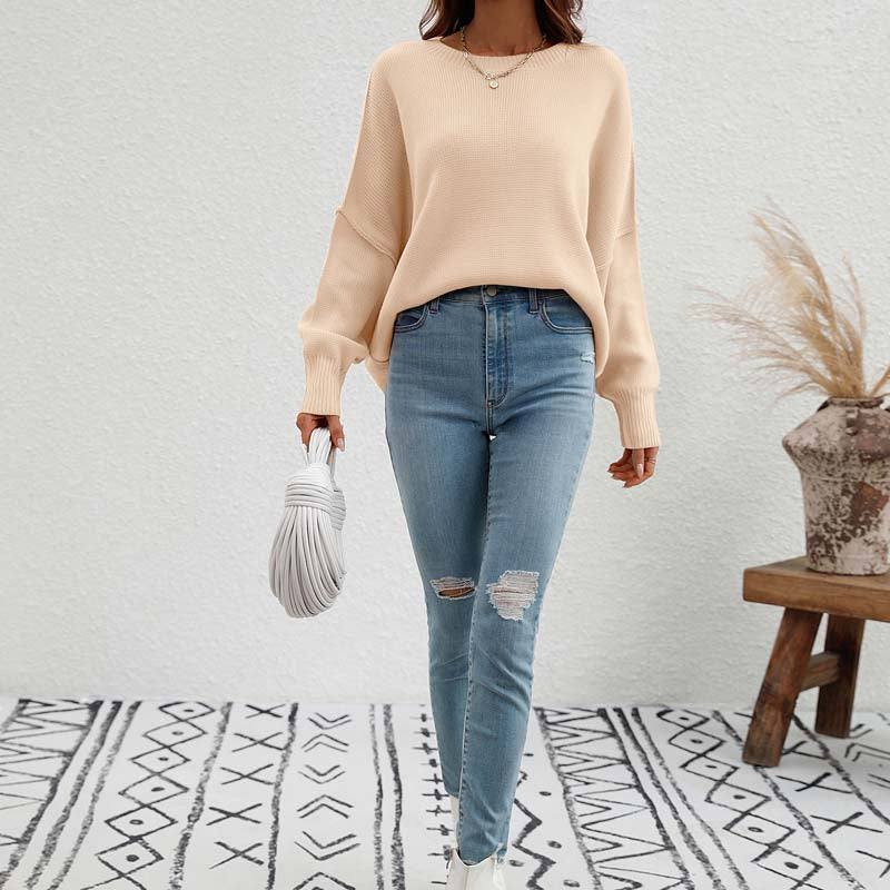 R&B | Eleganter Einfarbiger Strickpullover Für Freizeit