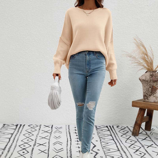 R&B | Eleganter Einfarbiger Strickpullover Für Freizeit