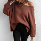 R&B | Eleganter Einfarbiger Strickpullover Für Freizeit