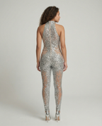 R&B | Sexy Patchwork Hot Drilling Rückenfreies Halter Skinny Jumpsuits - Unterliegt dem tatsächlichen Objekt