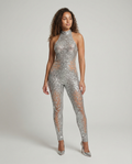R&B | Sexy Patchwork Hot Drilling Rückenfreies Halter Skinny Jumpsuits - Unterliegt dem tatsächlichen Objekt