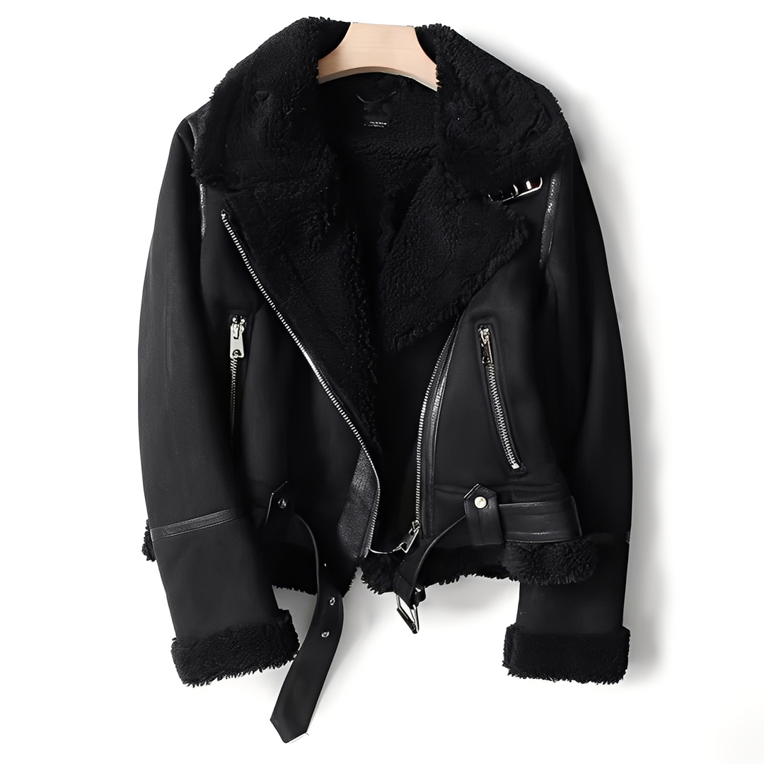 R&B | Warme Bikerjacke aus Schaffell für Frauen