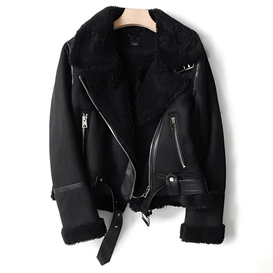 R&B | Warme Bikerjacke aus Schaffell für Frauen