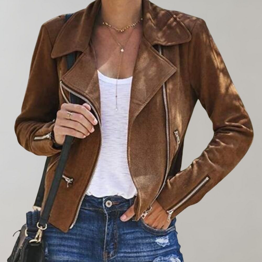R&B | Wildleder Bikerjacke mit Reißverschluss für Damen