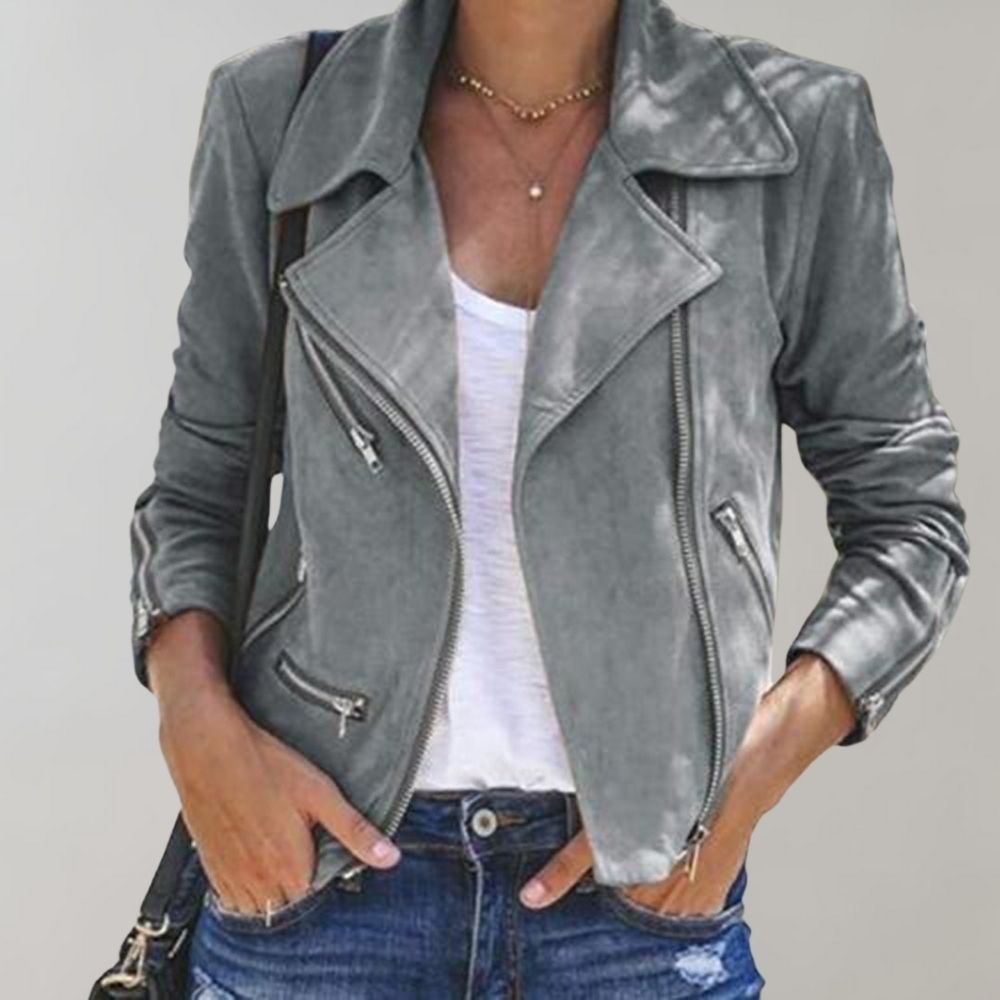 R&B | Wildleder Bikerjacke mit Reißverschluss für Damen