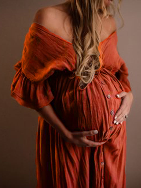 R&B | Schwangerschafts-Chaps für Fotoshootings, Babyparty-Kleider mit Knöpfen, Kordelzug, Rückenfrei