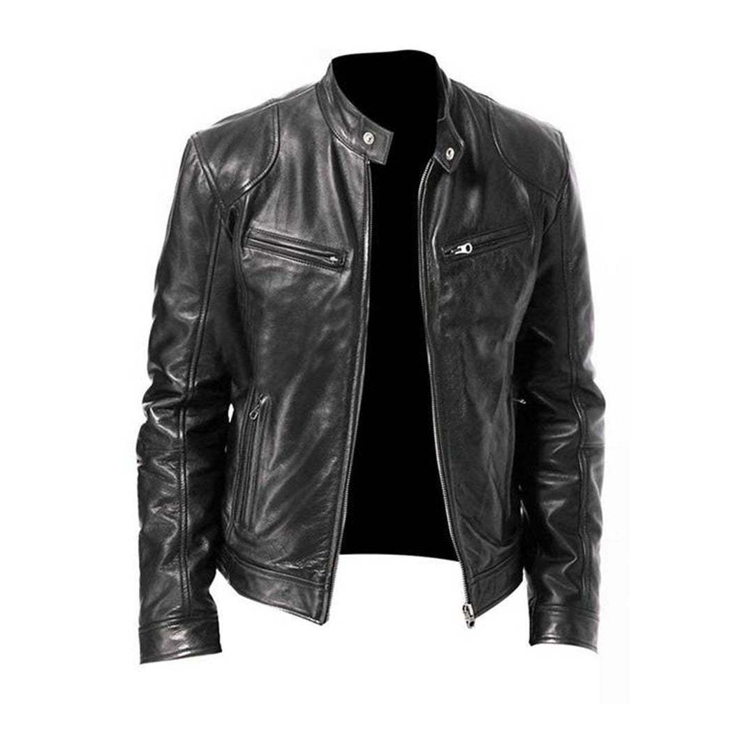 R&B | Herren Lederjacke - Biker Stil mit Stehkragen