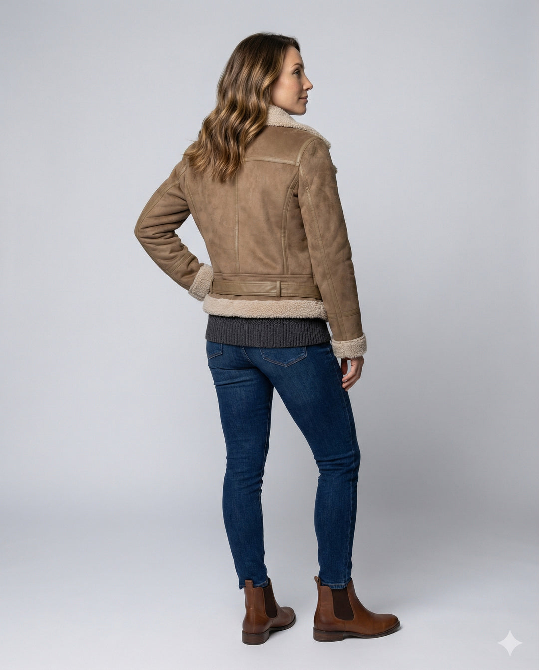 R&B | Damen Bikerjacke aus Wildleder mit warmem Fleece-Futter