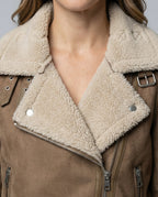 R&B | Damen Bikerjacke aus Wildleder mit warmem Fleece-Futter