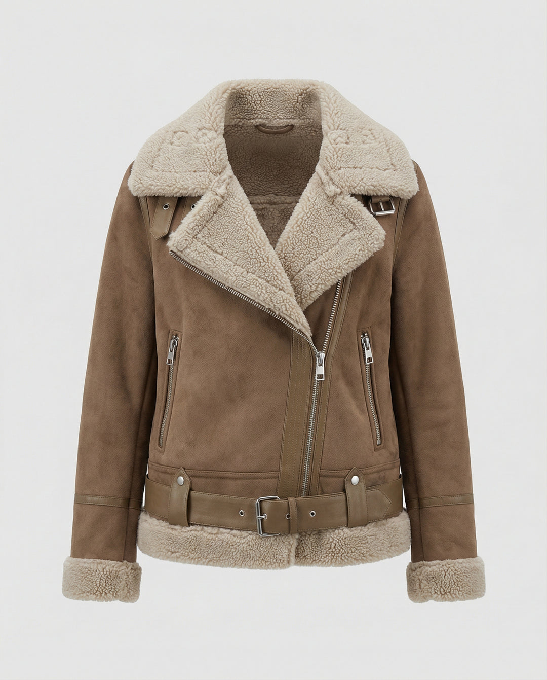 R&B | Damen Bikerjacke aus Wildleder mit warmem Fleece-Futter