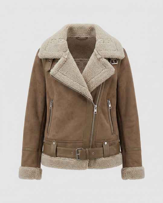 R&B | Damen Bikerjacke aus Wildleder mit warmem Fleece-Futter