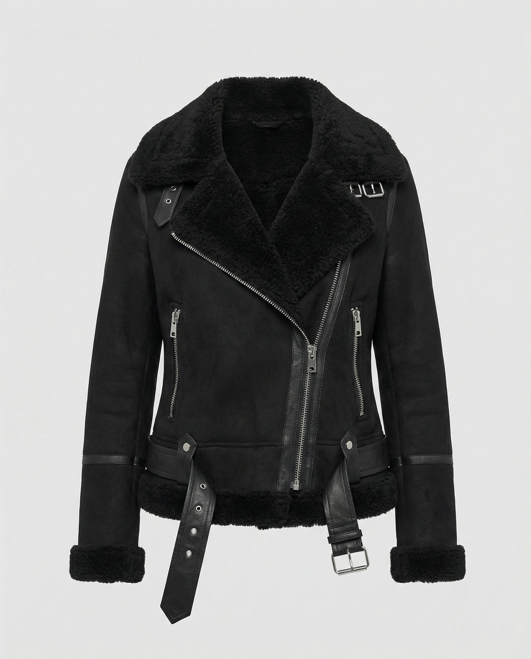 R&B | Damen Bikerjacke aus Wildleder mit warmem Fleece-Futter