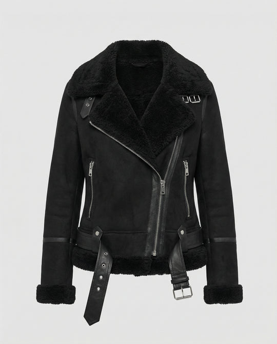R&B | Damen Bikerjacke aus Wildleder mit warmem Fleece-Futter