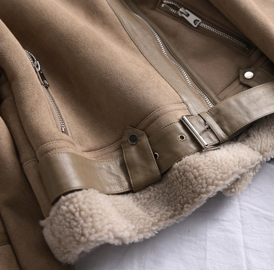 R&B | Damen Fleece Sherpa Bomberjacke mit Reißverschluss