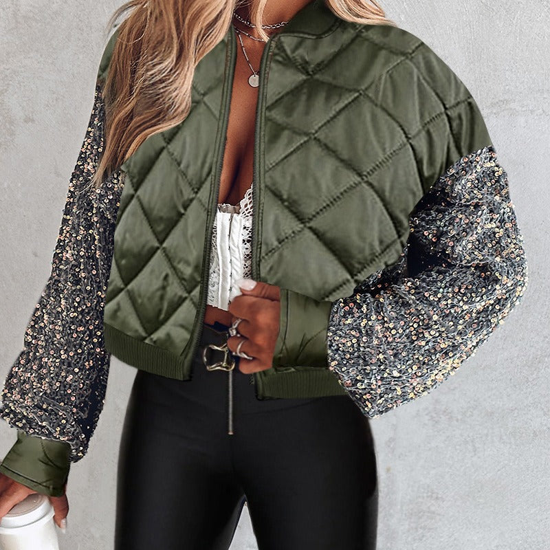 R&B | Kurze gesteppte Jacke mit Pailletten für Frauen