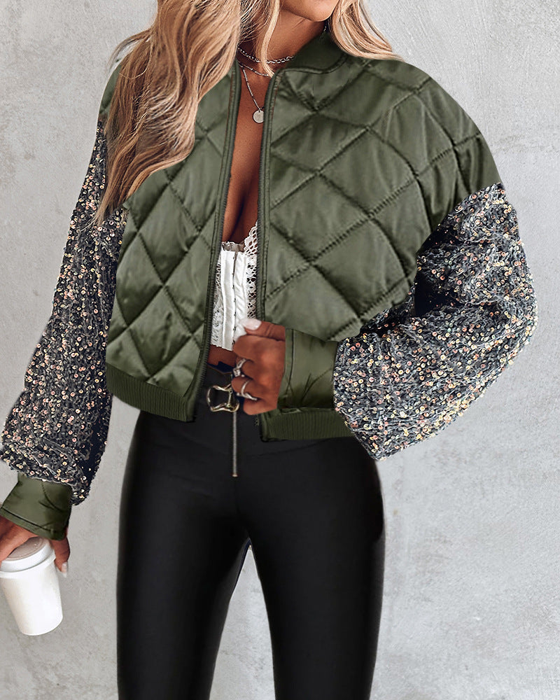 R&B | Kurze gesteppte Jacke mit Pailletten für Frauen