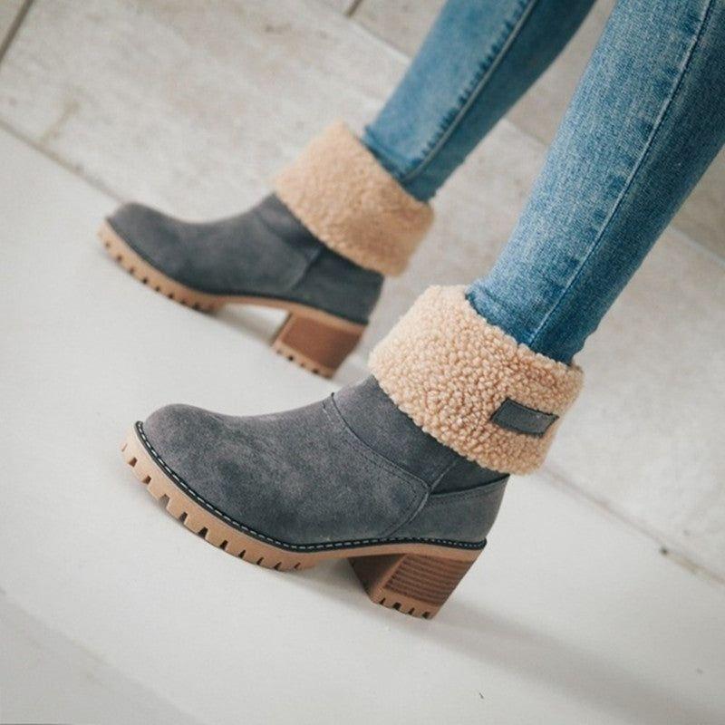 R&B | Warme Teddy Damen Stiefeletten mit Absatz
